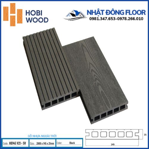 Sàn Gỗ Nhựa Ngoài Trời Hobi Wood HB140V21-5V Black