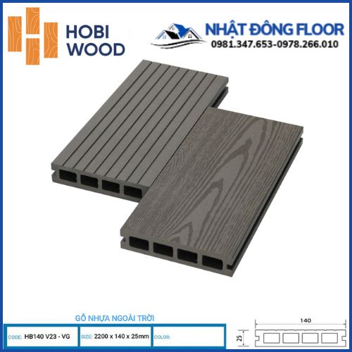 Sàn Gỗ Nhựa Ngoài Trời Hobi Wood HB140V25-VG Light Grey