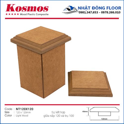 Nắp Trụ Gỗ Nhựa Ngoài Trời Kosmos NT120X120-Light Wood Dùng Cho Trụ 100X100mm