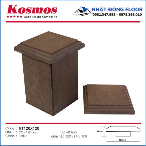 Nắp Trụ Gỗ Nhựa Ngoài Trời Kosmos NT120X120-Coffee Dùng Cho Trụ 100X100mm