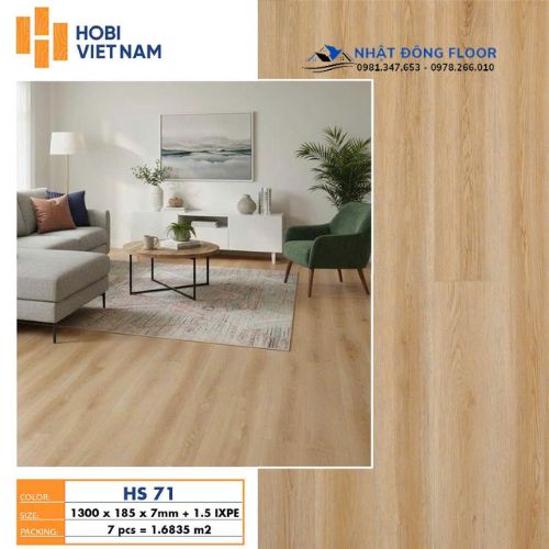 Sàn Nhựa Hèm Khóa Hobiwood cốt 7mm Có Đế Cao Su 1.5mm HS71