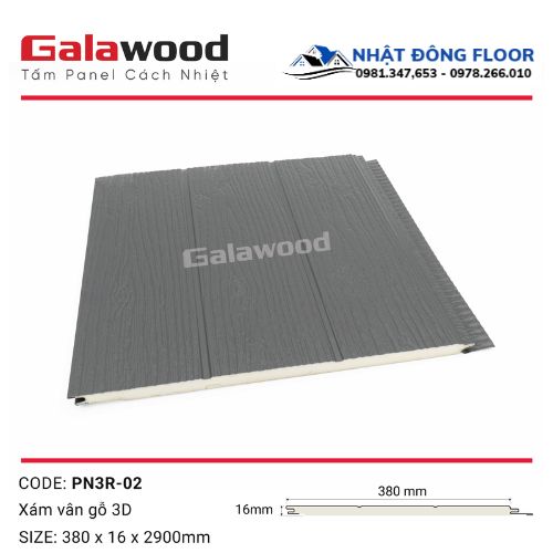 Tấm Ốp Panel Cách Nhiệt Ngoài Trờ Galawoodi 3 Rảnh Màu Xám  PN3R-02
