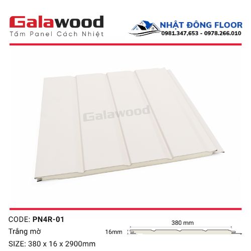 Tấm Ốp Panel Cách Nhiệt Ngoài Trờ Galawoodi 4 Rảnh Màu Trắng  PN4R-01