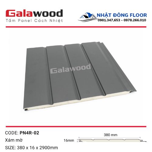 Tấm Ốp Panel Cách Nhiệt Ngoài Trờ Galawoodi 4 Rảnh Màu Xám  PN4R-02