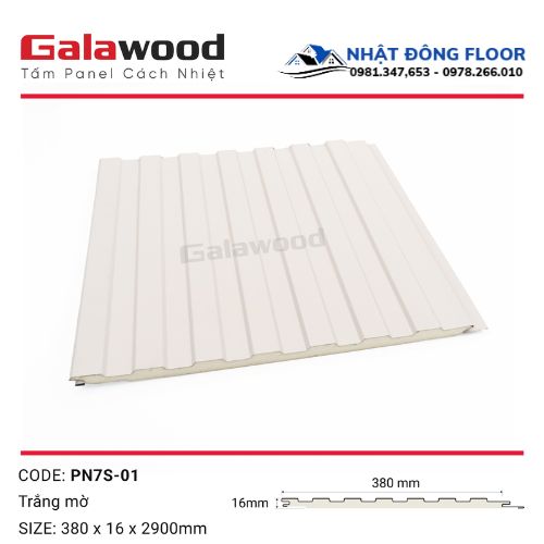 Tấm Ốp Panel Cách Nhiệt Ngoài Trờ Galawoodi 7 Sóng Màu Trắng  PN7S-01