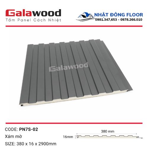 Tấm Ốp Panel Cách Nhiệt Ngoài Trờ Galawood 7 Sóng Màu Xám  PN7S-02