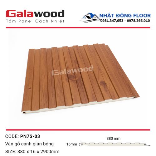 Tấm Ốp Panel Cách Nhiệt Ngoài Trờ Galawood 7 Sóng Màu Nâu Cánh Gián PN7S-03