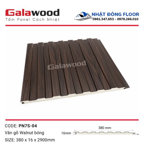Tấm Ốp Panel Cách Nhiệt Ngoài Trờ Galawood 7 Sóng Màu Nâu Walnut PN7S-04