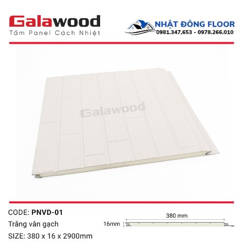Tấm Ốp Panel Cách Nhiệt Ngoài Trờ Galawood Vân Gạch Màu Trắng  PNVD-01