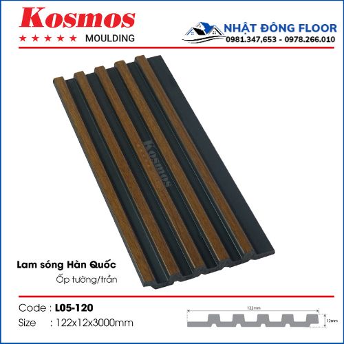 Tấm Ốp Tường Lam 5 Sóng Giả Gỗ Hàn Quốc L05-120D