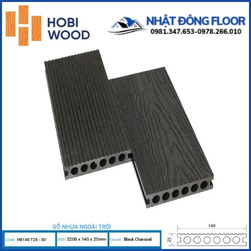Sàn Gỗ Nhựa Ngoài Trời Hobi Wood HB140T25-3D Black Charcoal