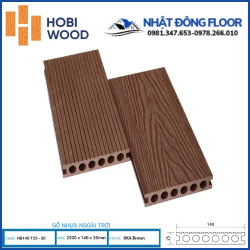 Sàn Gỗ Nhựa Ngoài Trời Hobi Wood HB140T25-3D Oka Brown