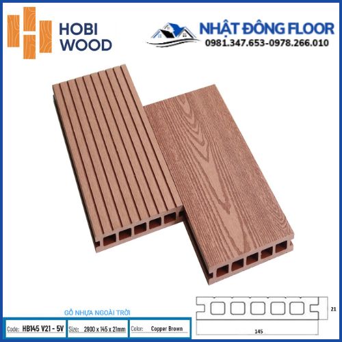 Sàn Gỗ Nhựa Ngoài Trời Hobi Wood HB140V21-5V Copper Brown