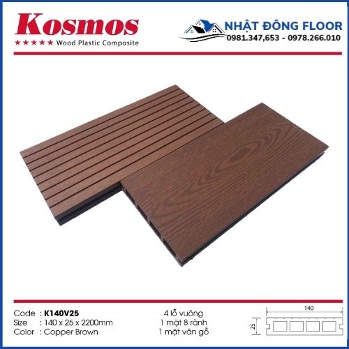 Sàn Gỗ Nhựa Ngoài Trời Kosmos K140V25- Copper Brown Có Màu Nâu Cafe Bắt Mắt