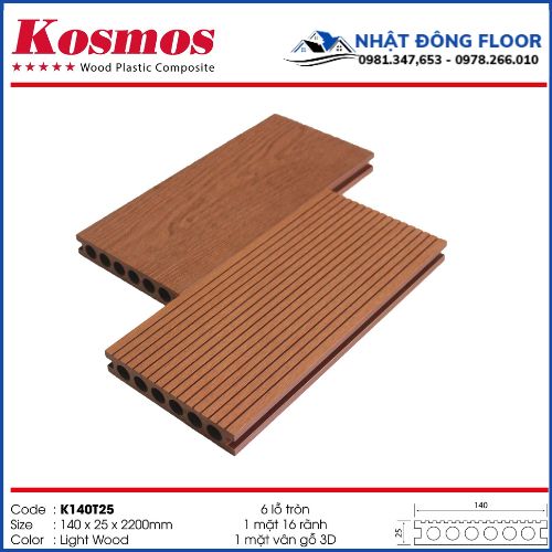 Sàn Gỗ Nhựa Ngoài Trời Kosmos K140T25- Light Wood Có Màu Nâu Tây Bắt Mắt