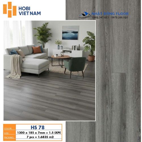 Sàn Nhựa Hobiwood Cốt 7mm 1.5mm Đế IPXE HS78
