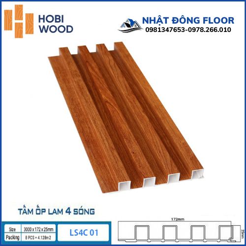 Tấm Ốp Lam 4 Sóng Cao Hobiwood LS4C-01 Có Màu Nâu Gỗ Bắt Mắt