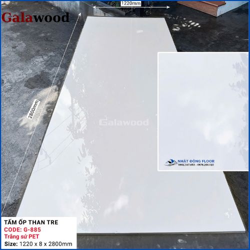 Tấm Ốp Than Tre Galawood 8mm Màu Trắng Phủ Pet G-885