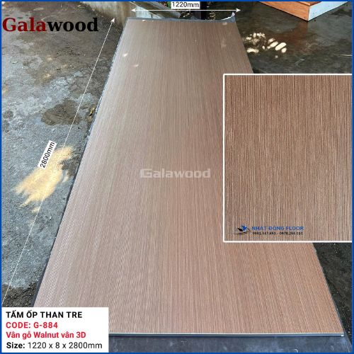 Tấm Ốp Than Tre Galawood 8mm Vân Gỗ Walnut 3D G-884