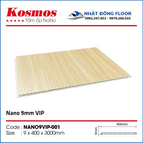 Tấm Nhựa Ốp Tường Nano Kosmos Nano9Vip-001 Có Gam Màu Vàng Nhạt Họa Tiết Vân Gỗ