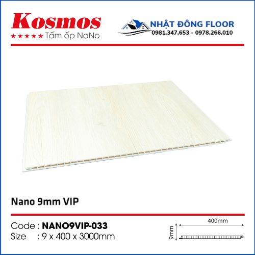 Tấm Nhựa Ốp Tường Nano Kosmos Nano9Vip-033 Có Gam Màu Trắng Vàng Họa Tiết Vân Gỗ