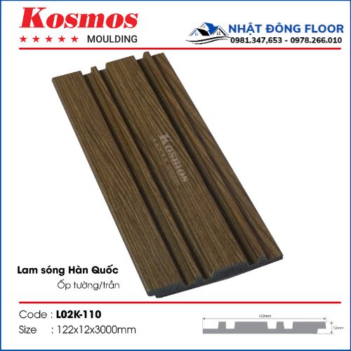 Tấm Ốp Tường Lam 2 Sóng Kép Giả Gỗ Hàn Quốc L02K-110