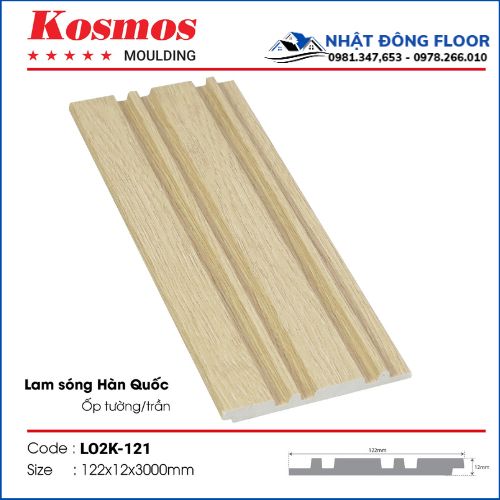 Tấm Ốp Tường Lam 2 Sóng Kép Giả Gỗ Hàn Quốc L02K-121