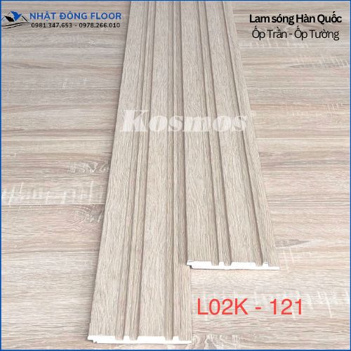 Tấm Ốp Tường Lam 2 Sóng Kép Giả Gỗ Hàn Quốc L02K-121