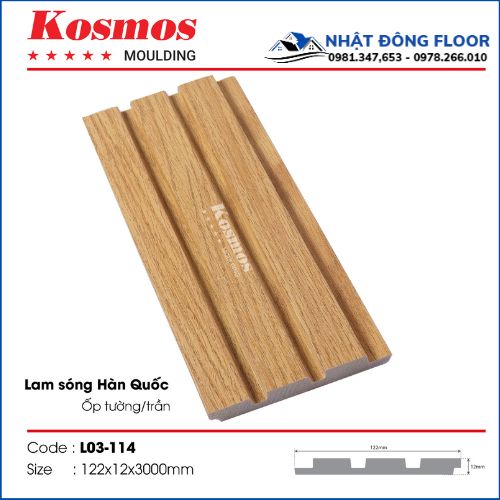 Tấm Ốp Tường Lam 3 Sóng Giả Gỗ Hàn Quốc L03-114