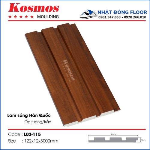 Tấm Ốp Tường Lam 3 Sóng Giả Gỗ Hàn Quốc L03-115