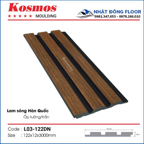 Tấm Ốp Tường Lam 3 Sóng Giả Gỗ Hàn Quốc L03-122D