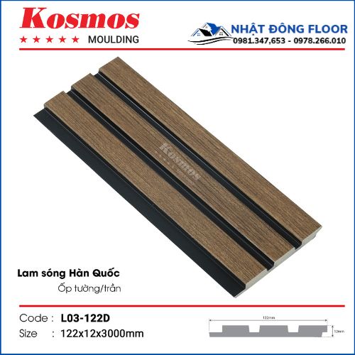 Tấm Ốp Tường Lam 3 Sóng Giả Gỗ Hàn Quốc L03-122D