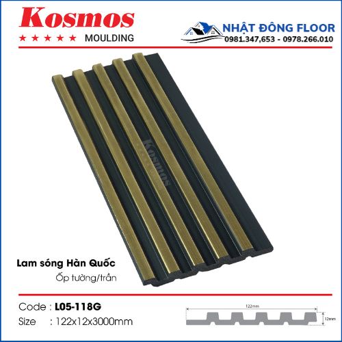 Tấm Ốp Tường Lam 5 Sóng Giả Gỗ Hàn Quốc L05-118G