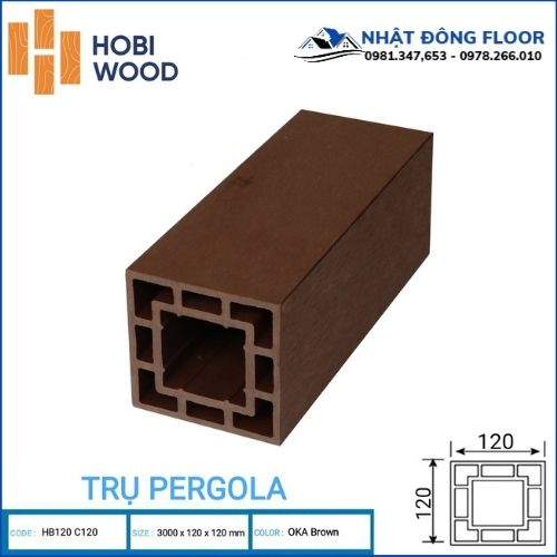 Thanh Lam Trụ Gỗ Nhựa Pergola Hobi Wood Gỗ Nhựa Ngoài Trời T120x120- Oka Brown