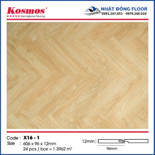 Sàn Gỗ Công Nghiệp Xương Cá Kosmos 12mm Mặt Bóng X16-1