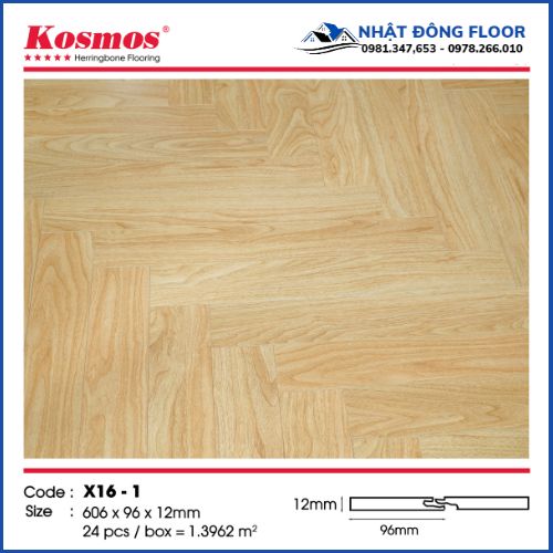 Sàn Gỗ Công Nghiệp Xương Cá Kosmos 12mm Mặt Bóng X16-1