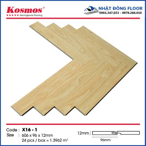 Sàn Gỗ Công Nghiệp Xương Cá Kosmos 12mm Mặt Bóng X16-1