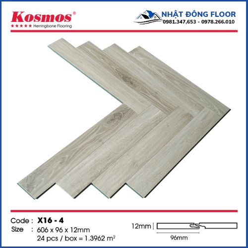 Sàn Gỗ Công Nghiệp Xương Cá Kosmos 12mm Mặt Bóng X16-4