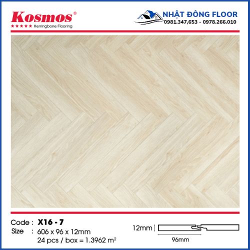 Sàn Gỗ Công Nghiệp Xương Cá Kosmos 12mm Mặt Bóng X16-7