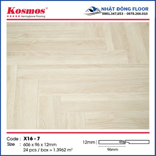 Sàn Gỗ Công Nghiệp Xương Cá Kosmos 12mm Mặt Bóng X16-7