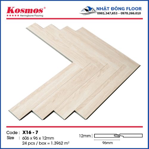 Sàn Gỗ Công Nghiệp Xương Cá Kosmos 12mm Mặt Bóng X16-7