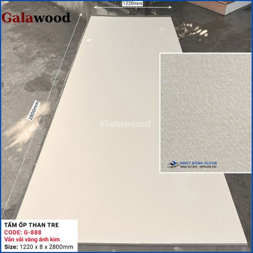 Tấm Ốp Than Tre Galawood 8mm Vân Vải Vàng Ánh Kim G-888