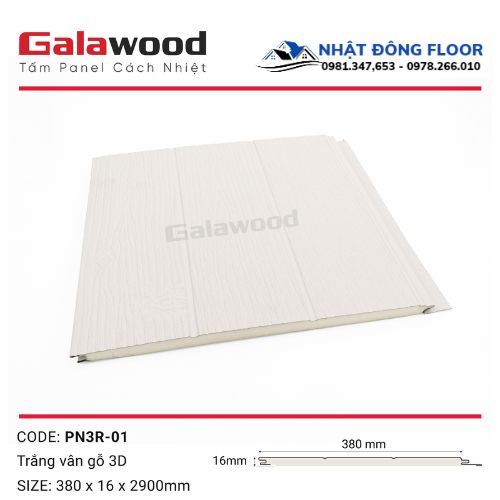 Tấm Ốp Panel Cách Nhiệt Galawood 3 Rảnh Trắng PN3R-01